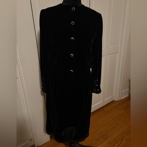 Vintage Black Velvet Dress Rhinestone Buttons | USA Made | Bow Detail